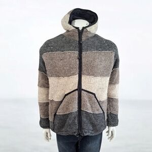 Laudromat wool men's jacket hooded coat sweater cardigan Made in Nepal